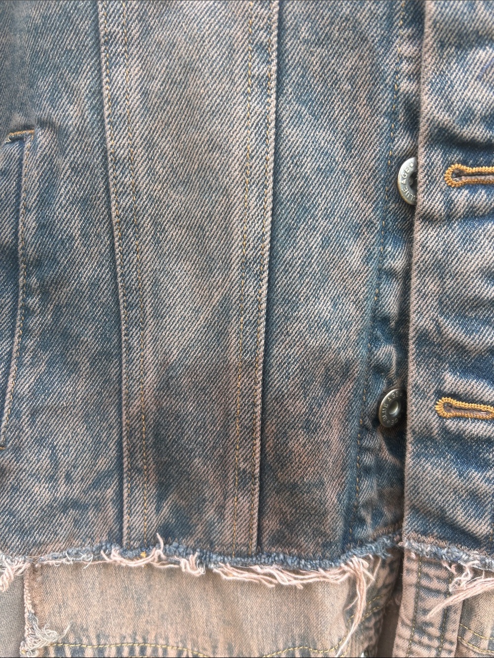 Upcycled post apocalyptic zombie apocalypse tattered patched denim jean jacket - Picture 10 of 11